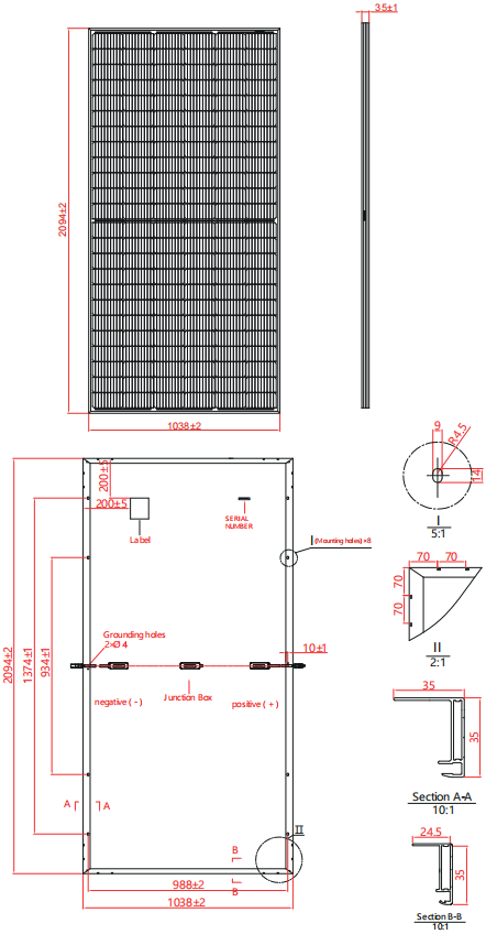 Mono 445W Solarenergie Panel elektresch Charakteristiken